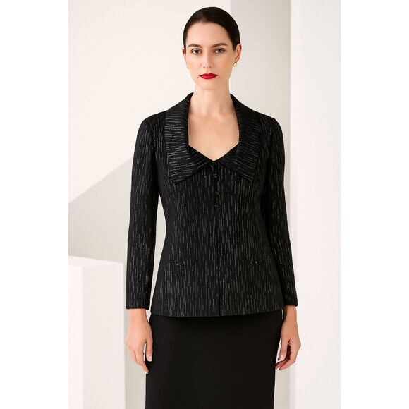 St. John Evening Sequin Sparkle Jacket with Drawstring Collar in Black 4